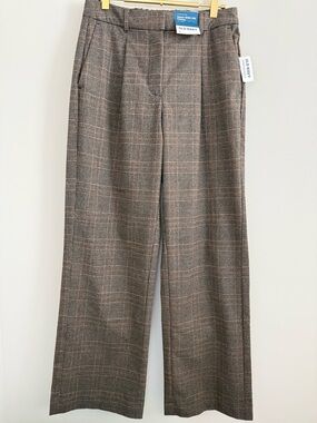 Old Navy Taylor Wide Leg Trouser Extra High Rise Brown Plaid Small New